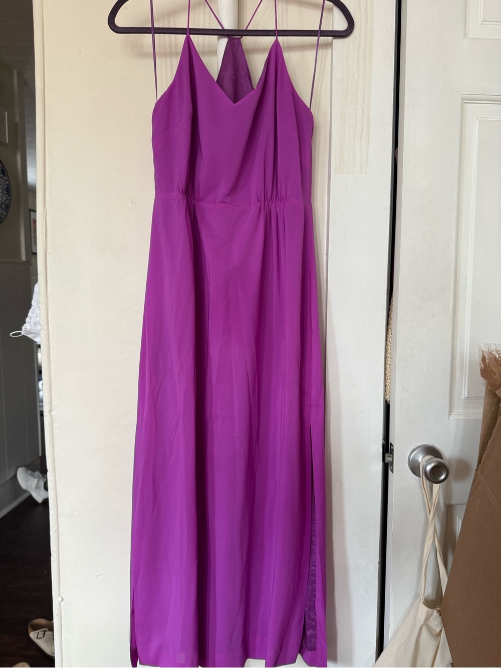 JCrew MagentaMaxi dress lightweight sleeveless skinny straps double medium slit